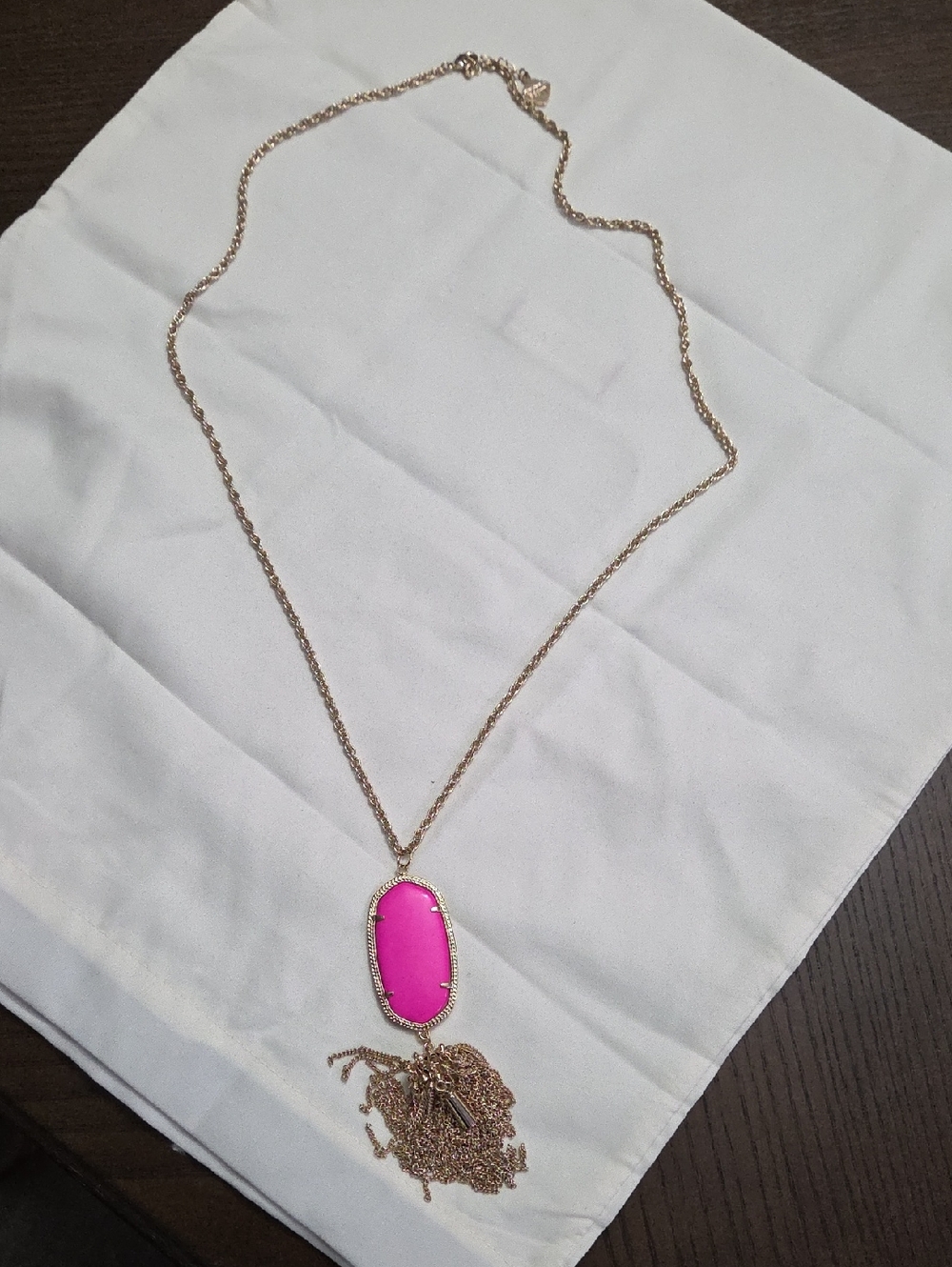 Kendra Scott Gold-Tone Rayne Necklace with Magenta Pink Pendant and Gold Tassel
